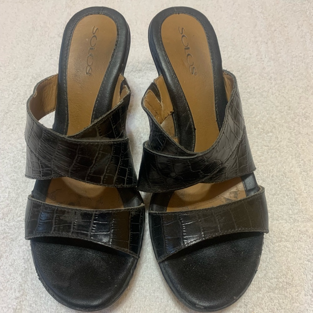 Solos black sandal heels